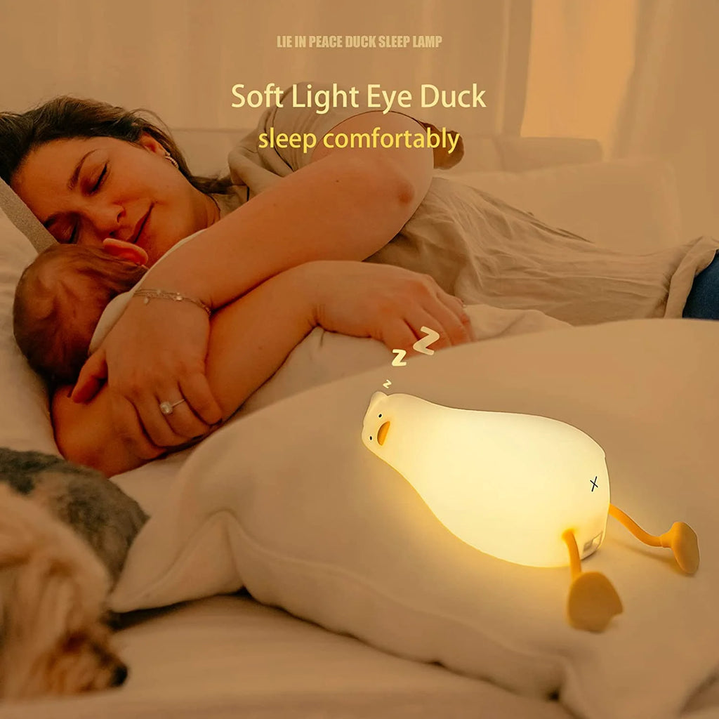 Lying Flat Duck Night Light LED Squishy Duck Lamp Cute Light Duck Silicone Dimmable Nursery Nightlight Rechargeable Bedside Touch Lamp Breastfeeding