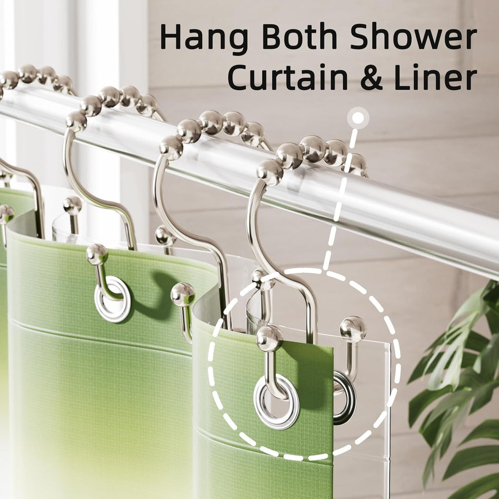 Shower Curtain Hooks, Rust-Resistant Metal Double Shower Curtain Rings for Curtain Rolling Shower Hooks, 12PCS Shower Rings for Bathroom Shower Curtain Rod, Nickel