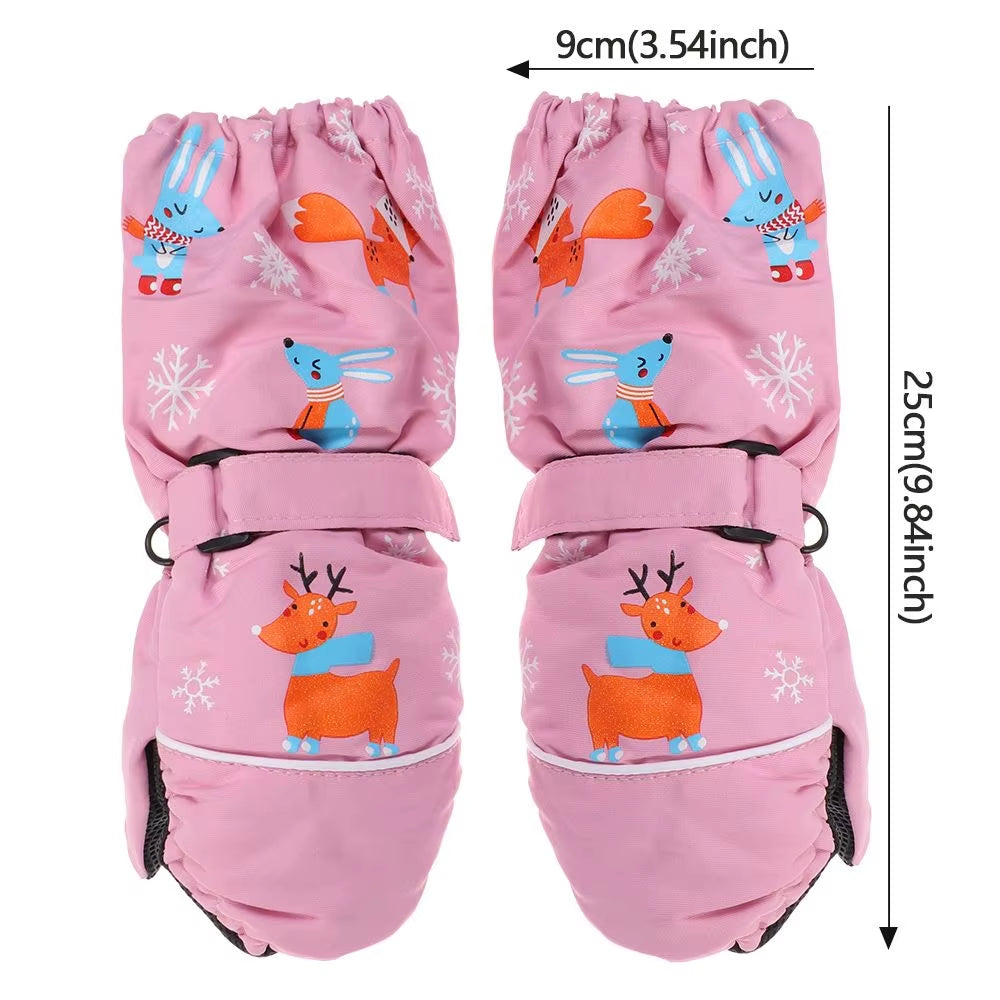 Children Winter Rabbit Gloves Baby Girls Waterproof Windproof Snow Gloves Kids Boy Thick Warm Ski Mitten for 2-6 Years Old