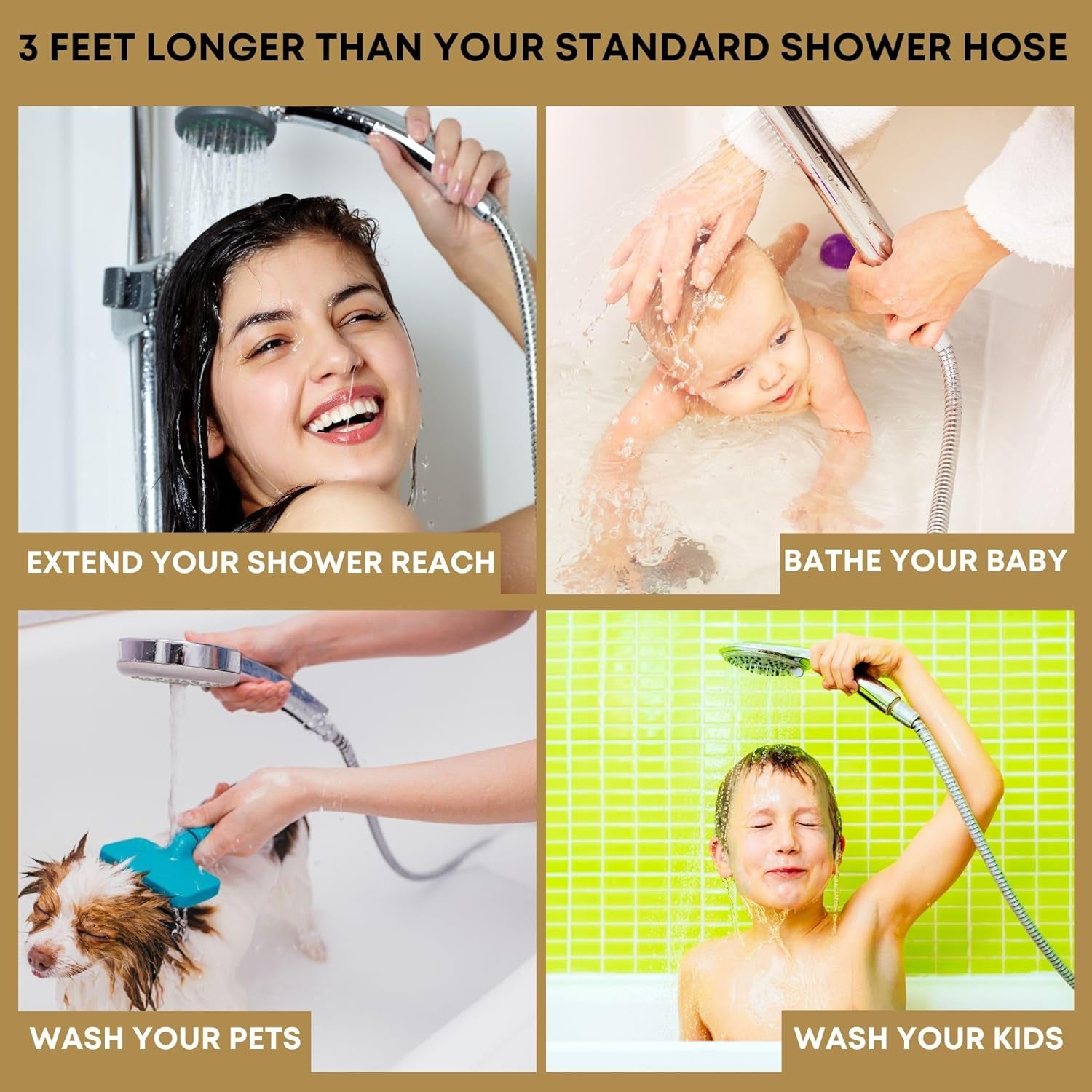 Universal 72" Extra Long Shower Replacement Hose, Leak Proof Stainless Steel Shower Hose, Kink-Free Anti-Twisting Design, Brushed Gold