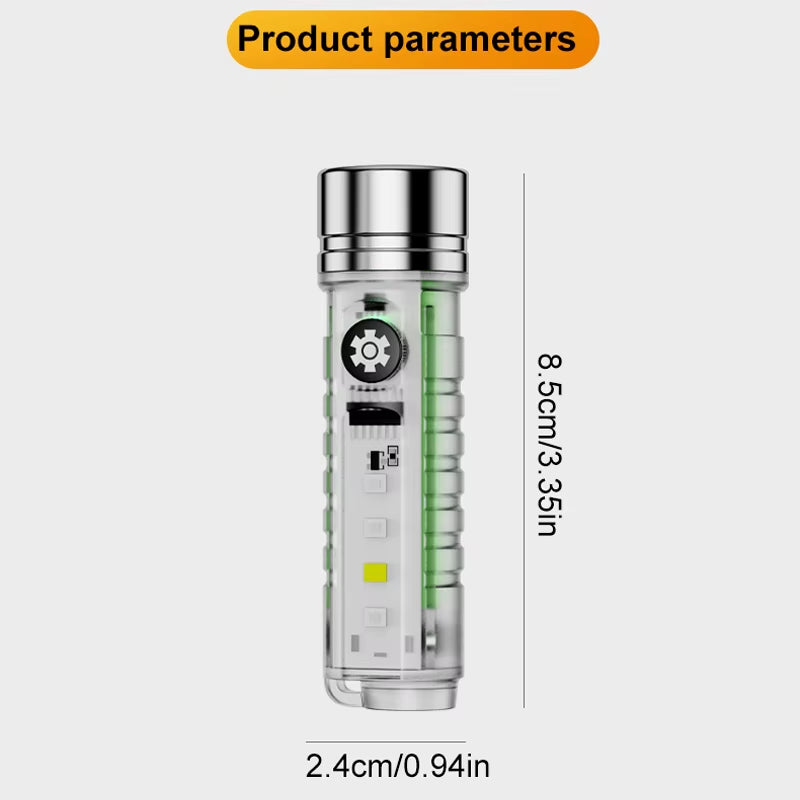 Mini Keychain Flashlight Type C Fast Charging Waterproof Flashlight Multi-Function Warning Camping Flashlight