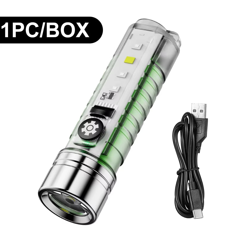 Mini Keychain Flashlight Type C Fast Charging Waterproof Flashlight Multi-Function Warning Camping Flashlight
