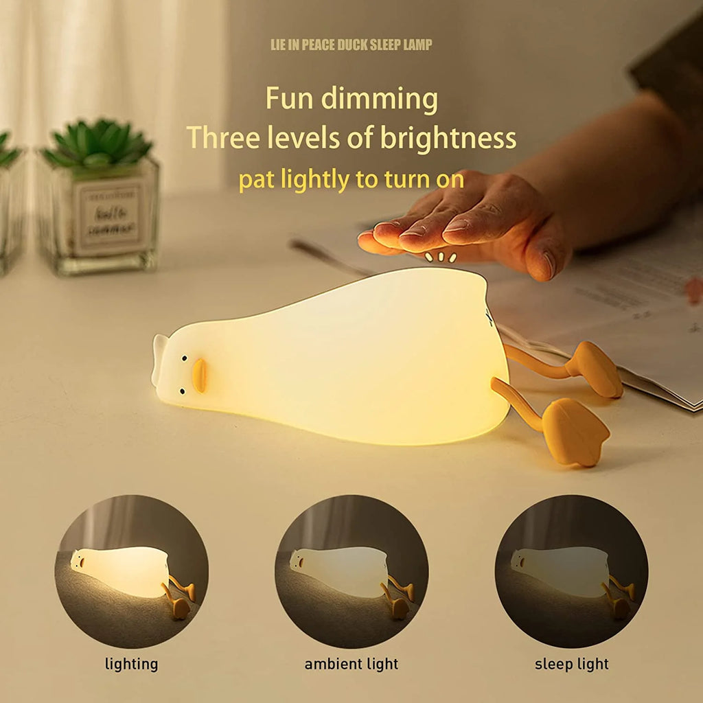 Lying Flat Duck Night Light LED Squishy Duck Lamp Cute Light Duck Silicone Dimmable Nursery Nightlight Rechargeable Bedside Touch Lamp Breastfeeding