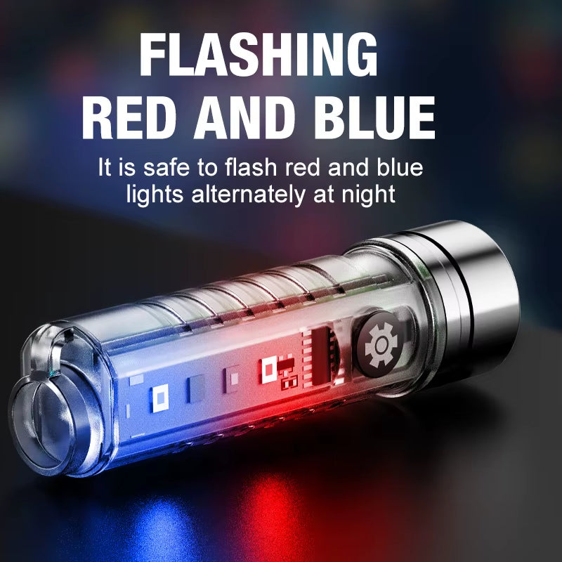 Mini Keychain Flashlight Type C Fast Charging Waterproof Flashlight Multi-Function Warning Camping Flashlight